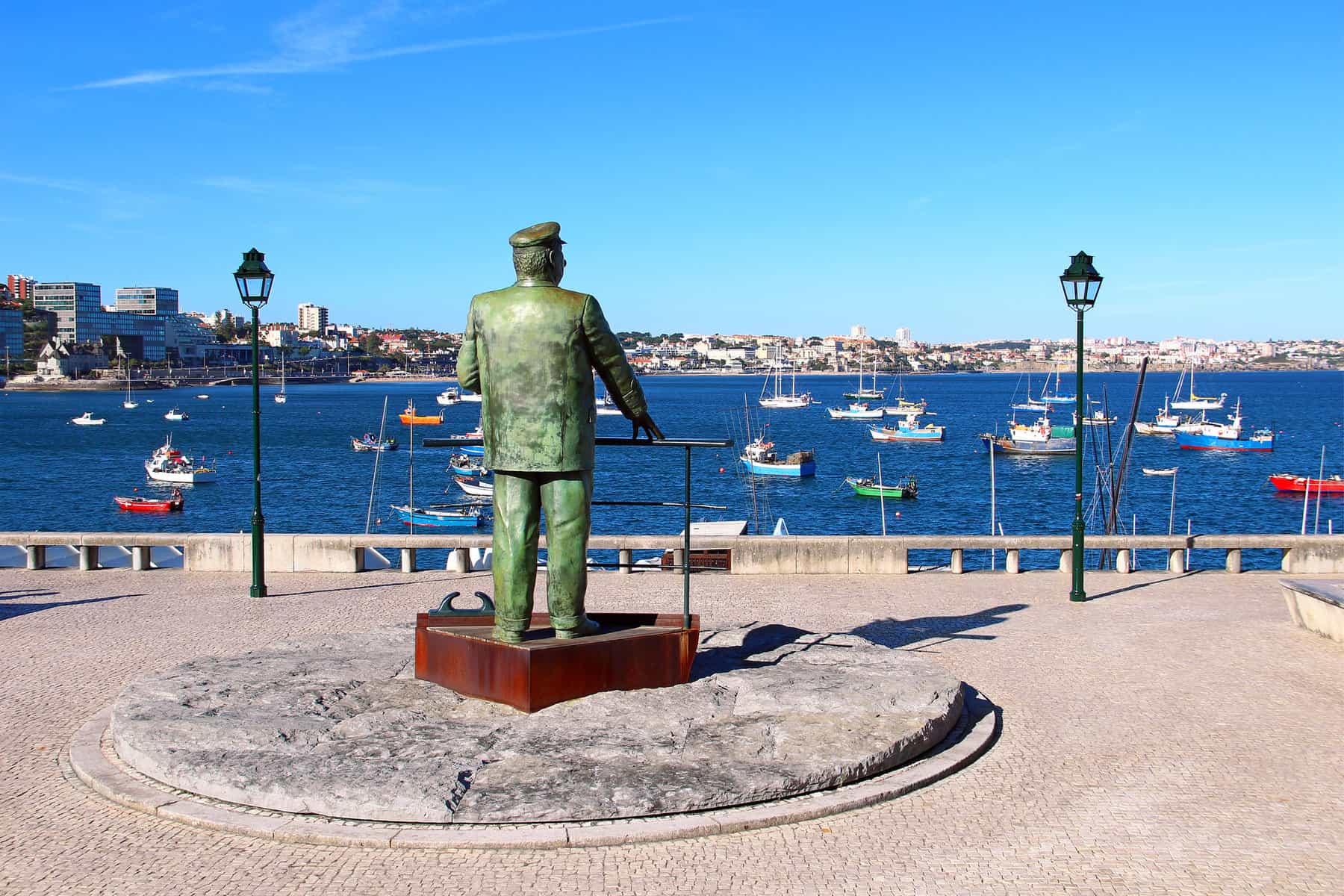 The Statue of Dom Carlos I, King of Portugal, overlooking the harbor in Cascais, Portugal