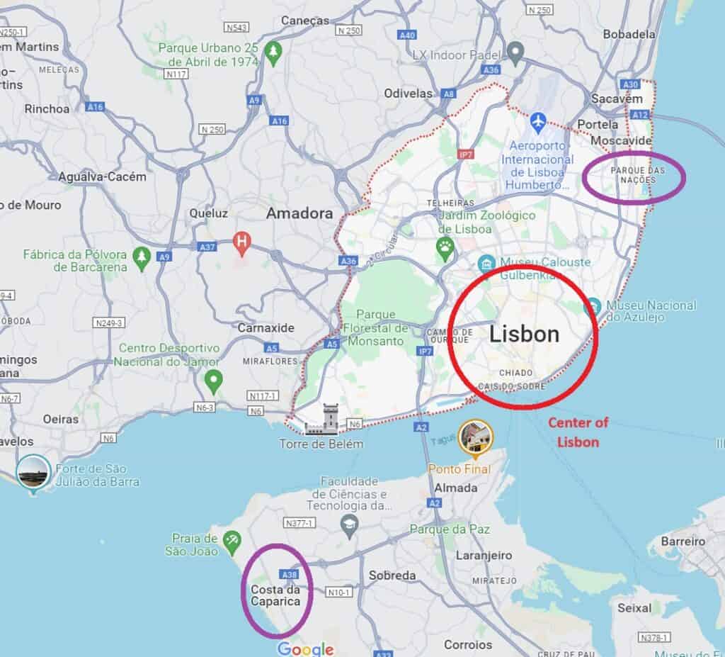 Lisbon-Map-of-places-to-stay-outside=the-center